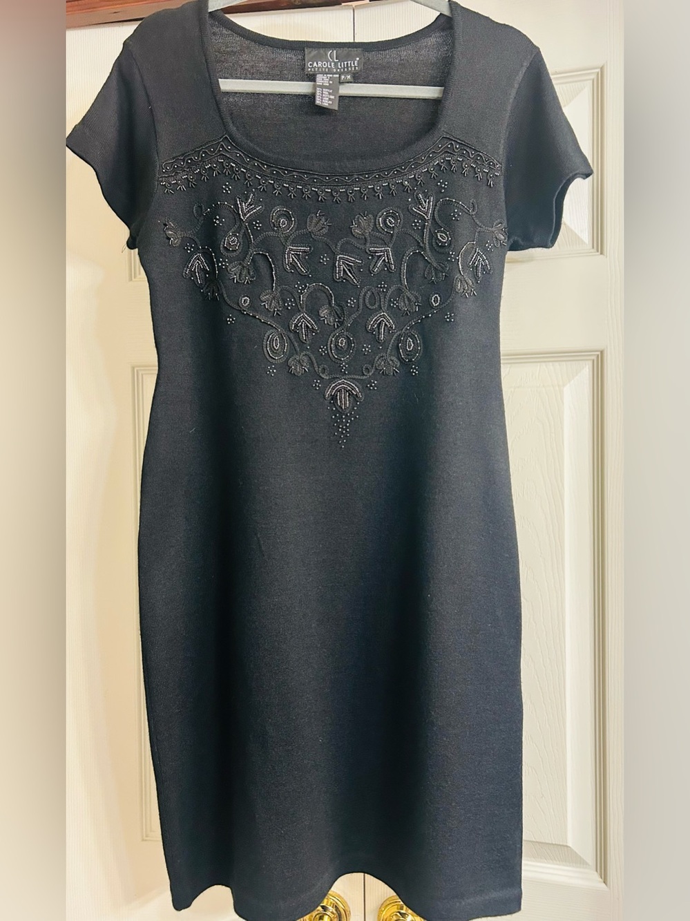Carole Little Vintage Black Embroidered Scoop-Neck Midi Dress